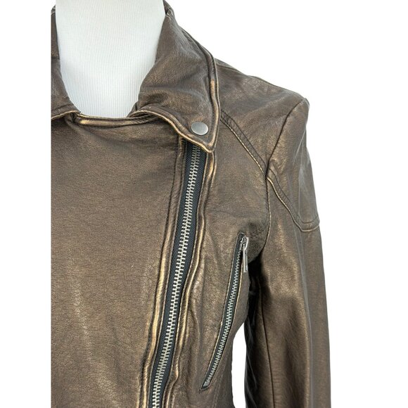 Y2K Free People Bronze Vegan Leather Asymmetrical Zip Moto Jacket | Streetwear - Picture 6 of 16